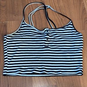 Black and White Ribbed Tank Top | Cropped
